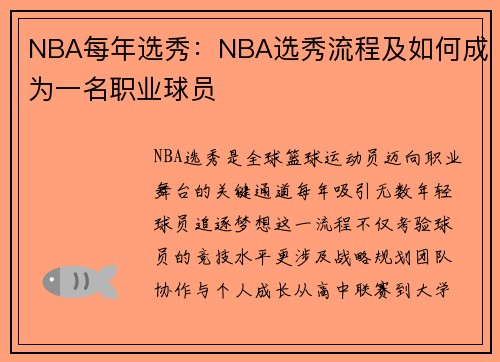 NBA每年选秀：NBA选秀流程及如何成为一名职业球员